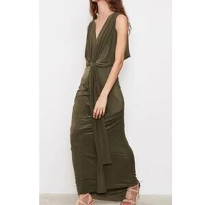 MISA LOS ANGELES SZ S Green Plunging Neck Twist Xenia Knot Maxi Dress NWT b41